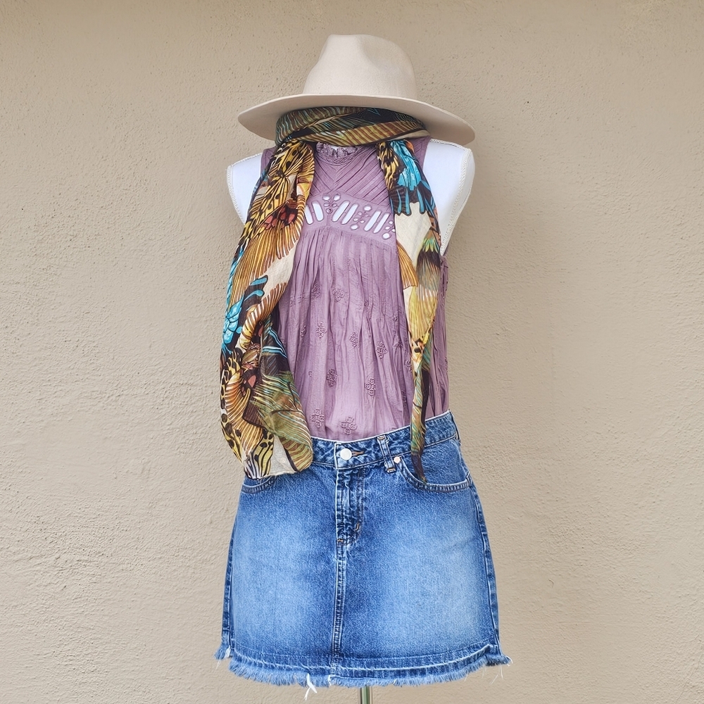 Free People FP One Eloise Sleeveless Mauve Button Down Back Open Sheer Tunic Top
